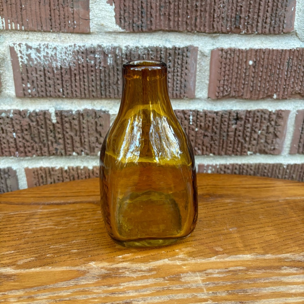 Hand Blown Bud Vase Mini Mouth Amber 
5.5” x 3”